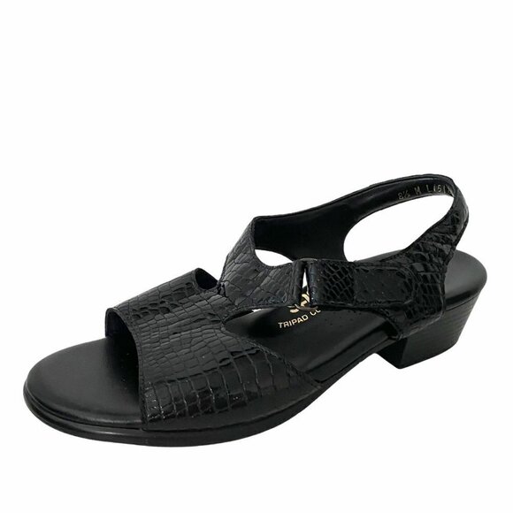 SAS San Antonio Shoemakers Black Leather Croc Embossed Suntimer Sandals Size 8.5 - Picture 2 of 10